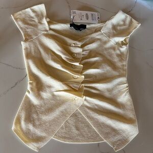 Zara Cap Sleeve Butter Yellow Top Size Medium NWT